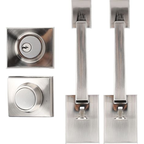 Ensemble de poignées de porte double, espacement des trous réglable, robuste, moderne, carré, avant blanc (1/5)
