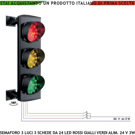 Impianto Semaforico Presidio Semaforo Garage 3 Luci Led Alta Luminosità Scheda 24 Led Rossi 24 Led Gialli 24 Led Verdi 24 Vac 3 W Frontalino Vetro Luce Puntiforme Ø 124 mm IP65 Orientabile 180 Gradi (1/4)