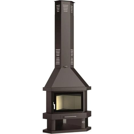 Cheminée à bois d'angle en acier – Verre sérigraphié résistant jusqu'à 750ºC – Puissance 10,4/13,2kW – Foyer en vermiculite – Cendrier amovible – Fm Biomasa (1/5)