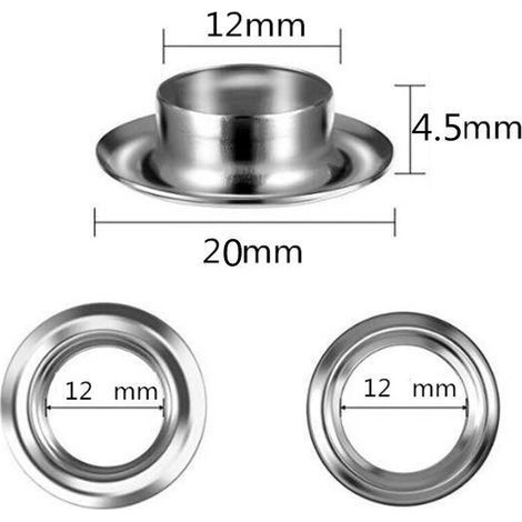 Ösen-Set, 12 mm Metallösen, 100er-Set, Ösen-Set für die Reparatur von Zeltplanen und Zelten, Silber (1/4)
