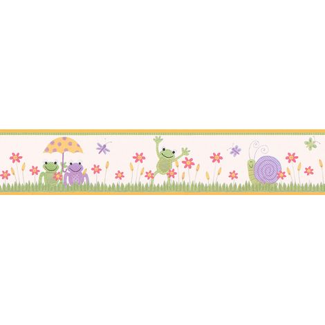 Frise murale animaux pour chambre d'enfant | Frise papier peint à motif grenouilles pour chambre bébé | Frise tapisserie couleurs pastel - 5,00 x 0,10 m (1/3)