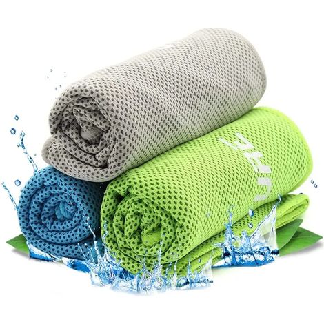 Kühlendes Handtuch Sporthandtuch, Mikrofaser-Handtuch für Sport & Fitness Eistuch Kühlhandtuch Halstuch für Golf, Wandern, Laufen, Tennis, Camping, Reisen (Blau, Grün, Grau) (1/4)
