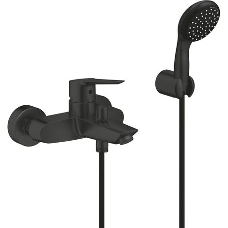 Grohe Set miscelatore vasca/doccia 1/2' + doccetta a 2 getti + supporto a parete + flessibile 1750 mm, nero opaco (1/5)
