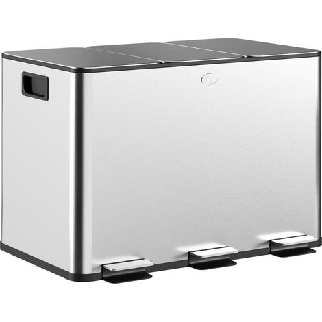 Poubelle de tri sélectif cuisine 3 compartiments 30L (3x10L) en acier inoxydable argenté fermeture silencieuse (1/5)