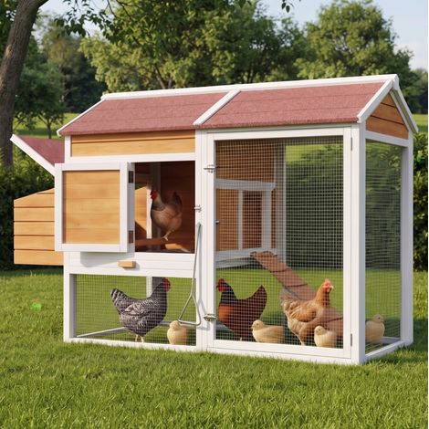Poulailler extérieur 185×91×115 cm en bois naturel, nids, bac galvanisé, pour 6-7 poules, FloraGrace (1/5)