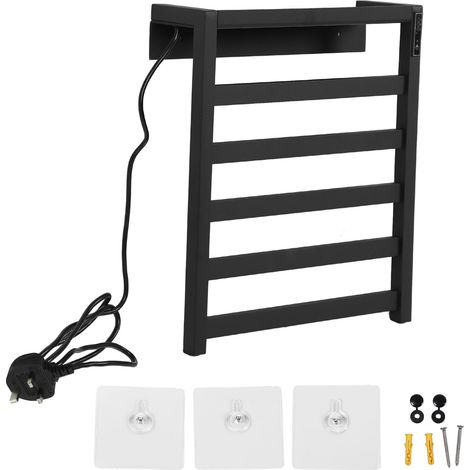 Sèche-serviettes électrique mural en fibre de carbone à chauffage rapide avec minuterie, noir, prise australienne 220 V (1/5)