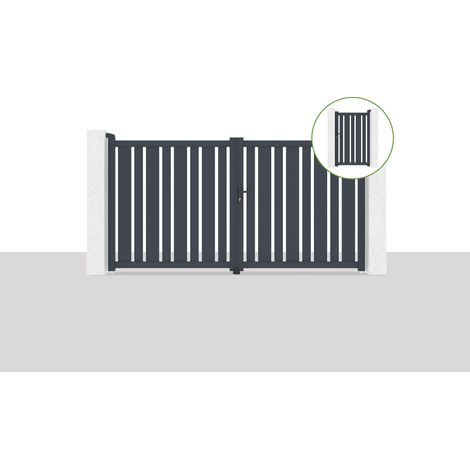 Pack portail battant 300x160cm VEYMONT + Portillon 1m VEYMONT H.160cm Gris (1/5)