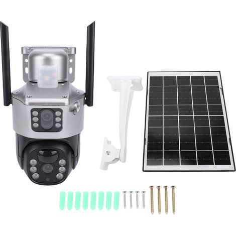 Ortviai Caméra de Sécurité 4G LTE Extérieure Solaire à Double Objectif, PTZ 2K, Rotation 355°, Détection de Mouvement