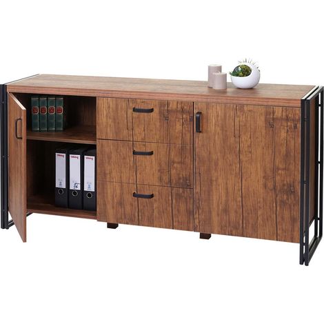 Buffet HWC-A27, Commode Bahut Armoire 80x160x40cm Structure 3D, Couleur Chêne Sauvage (1/5)