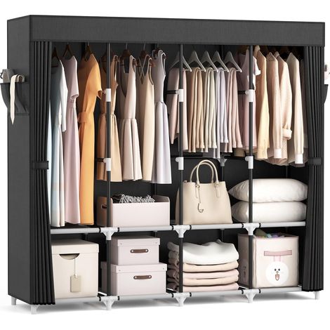 Armoire de Rangement, Penderie Portable - 170 cm de large - Grande capacité - Avec couvercle,4 étagères de rangement et 4 barres de suspension-Armoire en tissu autonome robuste pour chambre à coucher (1/5)