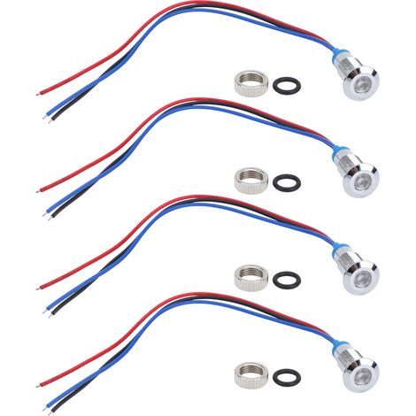 4 jeux de indicateurs lumineux LED, Anode commune, métal étanche, 2 couleurs, 8mm, 1224V (rouge et bleu) (1/5)