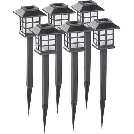 (Farbe(n): Tageslichtweiß) „Asiatische“ LED-Solar-Pollerleuchte mit 6 Leuchtmitteln – Schwarz – Elegant – Schick – Kunststoff – Kunstharz (1/4)