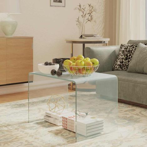Table d’appoint en verre trempé transparent, bout de canapé 40 x 40 x 60 cm - PANGIVO (1/5)