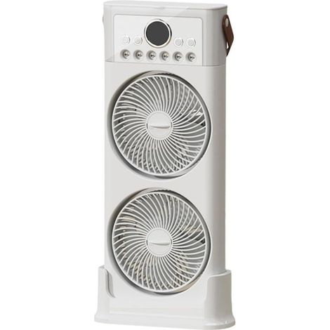 Ventilateur double avec humidificateur, 6 buses, réglable à 360°, silencieux, USB C, portable, 3600 mAh (beige, 49 cm)