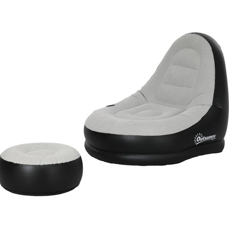 Sofá inflable con reposapiés y portavasos gris claro 125 x 100 x 87 cm HOMVRA (1/5)