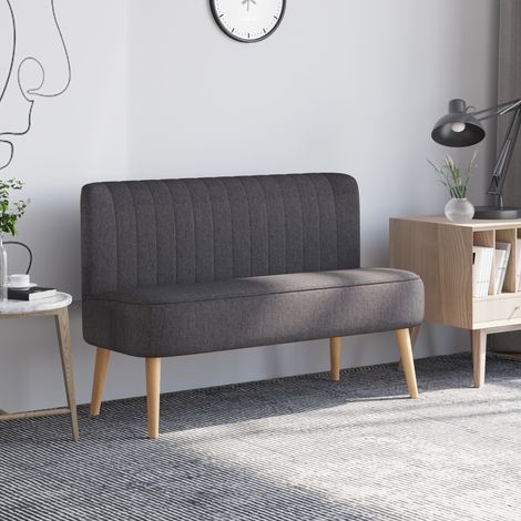 Canapé 2 places Bois Gris Argent tissu effet lin sans accoudoirs pieds 117x56,5x77 cm