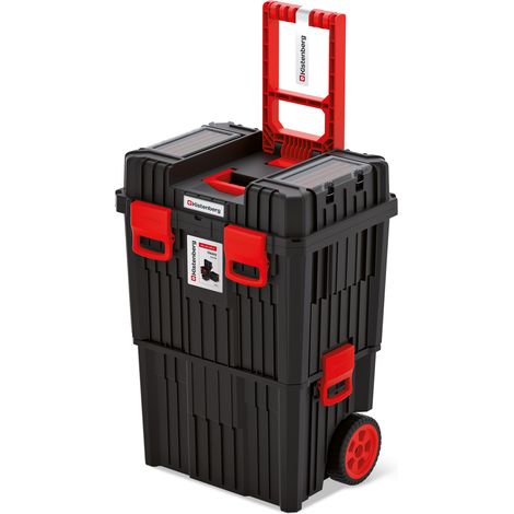 Kistenberg Cassetta per attrezzi da officina su rotelle, con elementi di fissaggio de fissaggio, struttura de parete modulare rinforzata (con elementi di fissaggio in plastica de), Colori nero e rosso