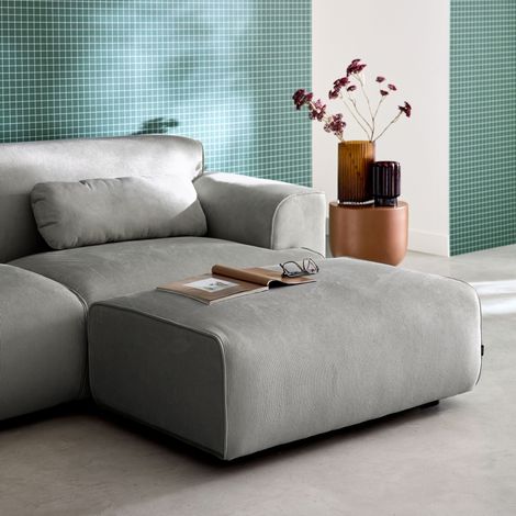Pouf. module pour canapé. repose-pieds pour canapé 3 places en velours côtelé gris clair. L 102 x P 70 x H 41cm - Wallas (1/5)