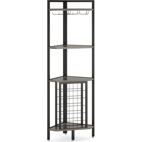 Étagère à vin d'angle 4 niveaux avec porte-verres, 18 bouteilles, MDF et métal gris, rangement stable pour bar à domicile, cuisine ou salon  CHICFURN (1/5)