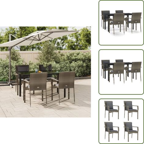 The Living Store 5-tlg. Garten-Essgruppe mit Kissen Schwarz und Grau Poly Rattan - Gartenessgruppe (1/5)