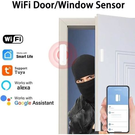 Capteur de porte et fenêtre WiFi - MIOLOE - 1PC-BLANC - Notification d'alarme instantanée (1/4)