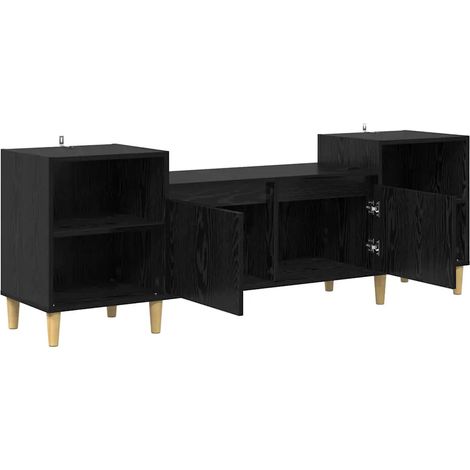 Mobile porta TV rettangolare rustico con 2 ripiani e vano contenitore 160 x 35 x 55 cm legno composito nero 020052698