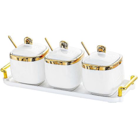 Pot à condiments en porcelaine pour le sel, le sucre et les épices, récipient hermétique avec couvercle pour la cuisine et le garde-manger, organisateur d'assaisonnements. (1/5)