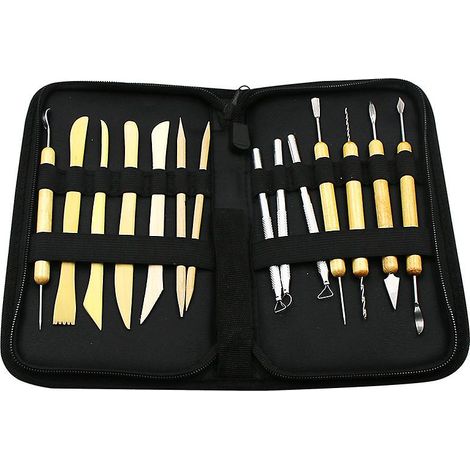 Ensemble d'outils de sculpture avec cire, 14 pièces, comprenant spatule, ciseau et mallette de transport. (1/4)