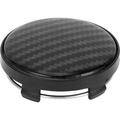 Cache-Moyeu De Roue Universel Noir Motif Fibre Carbone 1pc Matériau Plastique, Diamètre Extérieur 60mm, Diamètre Intérieur 56mm, Hauteur Clip 4mm (1/5)