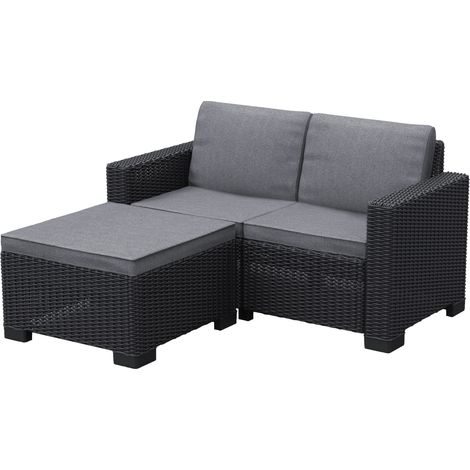 Keter California 2 Seater Outdoor Balcony Garden Furniture Chaise Lounge - Graphite with Grey Cushions (1/5)