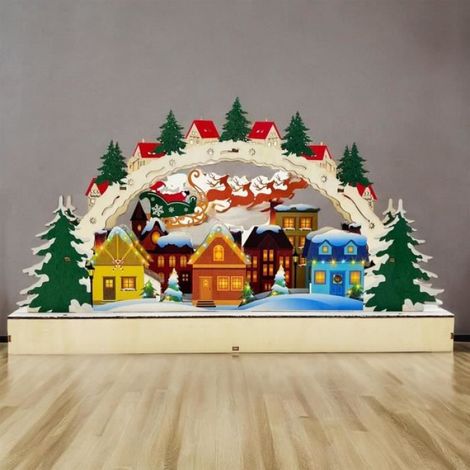 Décoration de Noël - - Maison en Bois - Éclairage LED - Artisanat Naturel - Intérieur (1/4)