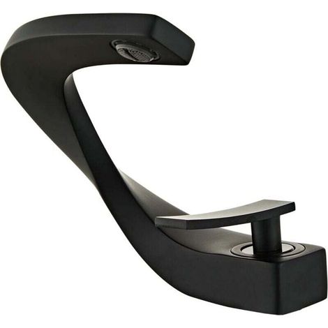 Grifo de baño, mezclador de lavabo de diseño elegante, grifo de un solo orificio, latón (negro) (1/5)