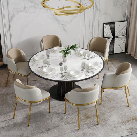 6 chaises moderne, avec des pieds inclinés et des pieds réglables. Idéales pour les espaces domestiques, les bureaux ou les salles à manger. Couleur beige. (1/5)