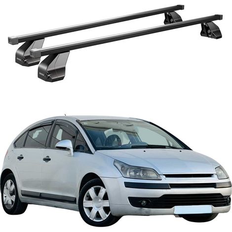 OMAC Barres de toit transversales en acier pour Citroën C4 I 2004-2010 – Antivol inclus – Testées City Crash – DIN 75302:2019 – ISO/PAS 11154:2006 – Charge max 75 kg Noir (1/4)
