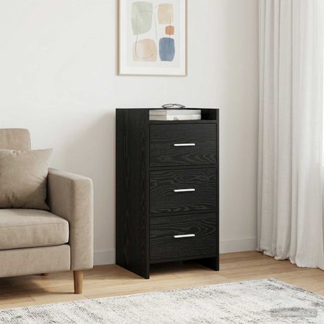Buffet 3 tiroirs en bois d'ingénierie chêne noir 40 x 36 x 80 cm - PANGIVO (1/5)