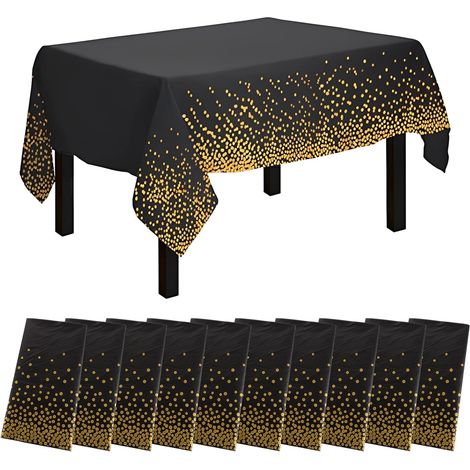 10 Nappe, Plastique PE, Imperméable, 137x274 cm, Noir et Or, Soirées