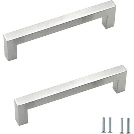 Acier Inoxydable Cuisine Armoire Porte Poignées Placard Tiroir Chambre Meubles Poignee Tirer Entraxe 160MM, Argent, avec des vis (1/5)