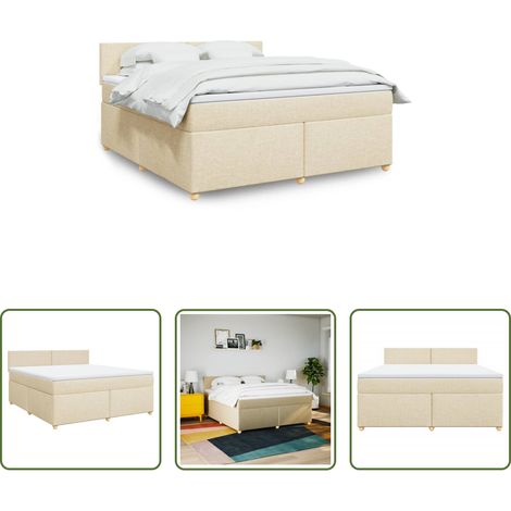 vidaXL Surmatelas -  Sommier à lattes de lit avec matelas Crème 180x200 cm Tissu (1/5)