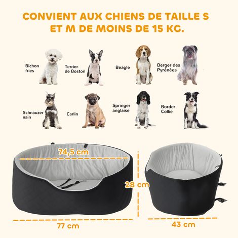 Siège auto pour chien avec ceinture de sécurité et fixation siège de voiture pour chien rembourré 77 x 43 x 28 cm noir (1/5)