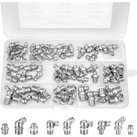 60 Pièces graisseur a visser, Assortiment Graisseur M6 M8 M10, Droit Graisse Raccord 45° 90° 180°, avec Boîte en Plastique, pour Équipement Mécanique, Embout de Graissage Fixations