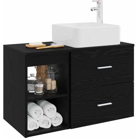 Ensemble Meuble de Salle de Bain 2 Pièces, Style Chêne Noir, Design Moderne et Élégant pour WC (1/5)