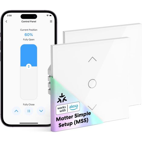 Interrupteur Connecté Volet Roulant, Interrupteur Volet Roulant WiFi - Bouton Domotique Compatible avec HomeKit, Alexa, Google Home et Home Assistant (FIL NEUTRE REQUIS) (1/5)