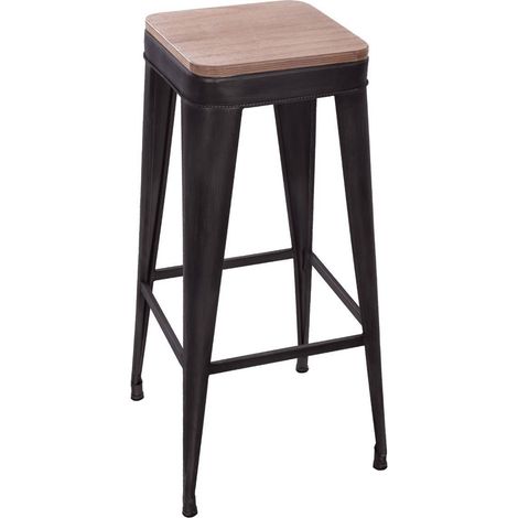 Sgabello da bar Joris in metallo e legno nero - Atmosphera créateur d'intérieur