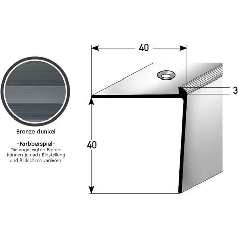Treppenkante "Berrie" / Treppenkantenprofil / Winkelprofil, konfigurierbar, Breite: 40 mm, Höhe: 40 mm, Einfasshöhe 3 - 5 mm aus Aluminium eloxiert, gebohrt, von Auer Metall -bronze dunkel-1000-3