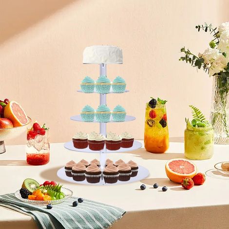 Présentoir à cupcakes à plusieurs étages, rond, transparent, en acrylique, très stable, pour la présentation et le service lors d'une fête, 5 niveaux (1/5)