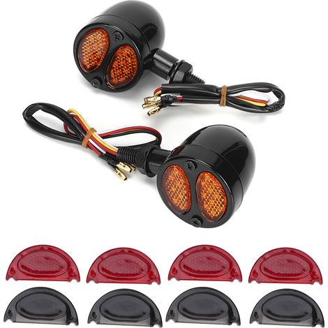 GARRYFIZH Clignotants et feux stop à LED pour moto, boîtier métallique, 12 V, 4 fils, noir
