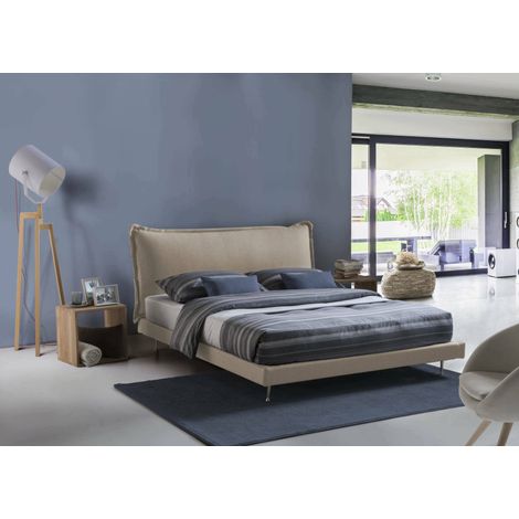 Talamo Italia Cama matrimonial Anika, Cama fija con tapizado y cabecero en tela, 100% Made in Italy, Apertura frontal, adecuado para colchón Cm 160x190, Beige, con embalaje reforzado (1/3)