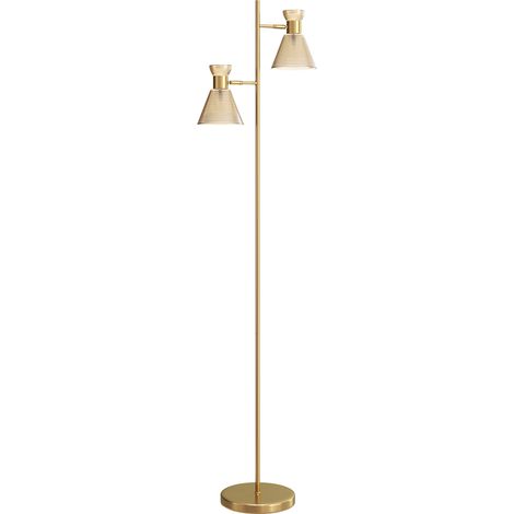Lampada da Terra Moderna con 2 Luci Orientabili Interruttore a Pedale Oro