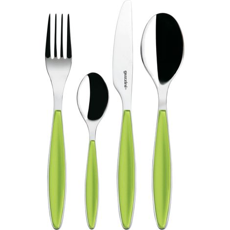Guzzini - Feeling, Set 24 Posate Colorate - Verde Mela, 15.8 x 7.5 x h25.5 cm - 23000084
