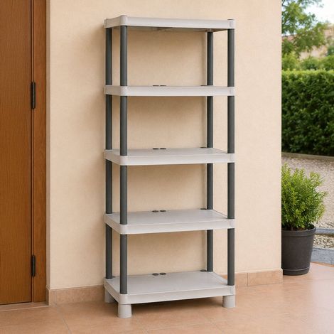 Dmora Étagère ouverte à 4 niveaux en polypropylène, rayonnage polyvalent pour intérieur ou externe, 100% Made in Italy, cm 70x35h172, couleur gris clair, avec emballage renforcé (1/4)